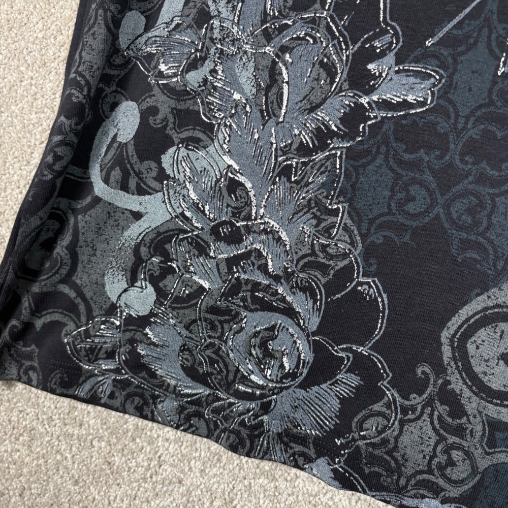 St Johns Bay Womens 1X Black Floral Damask Graphic Print Short Sleeve T-Shirt - Picture 3 of 8
